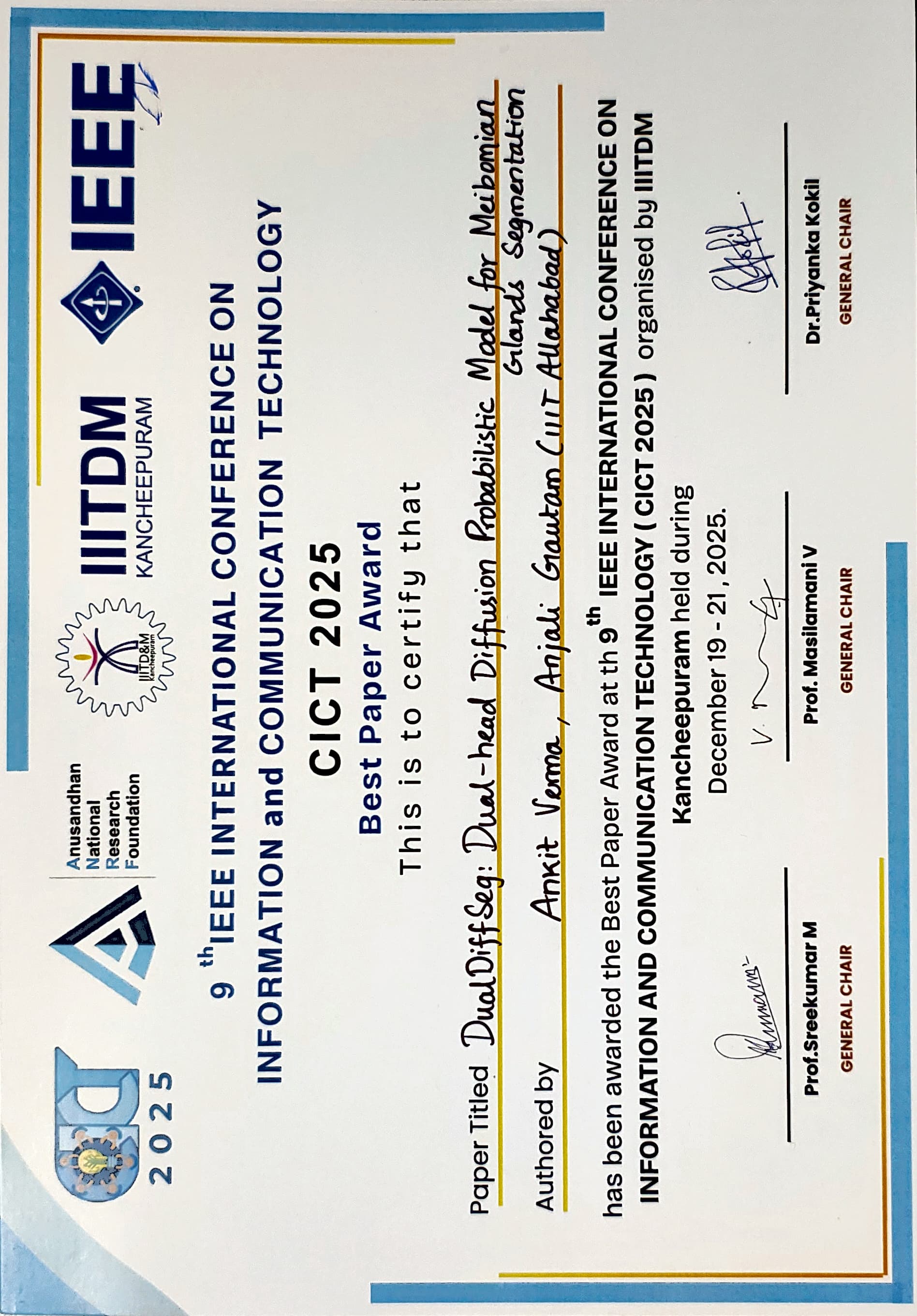 Best Paper Award at CICT 2025